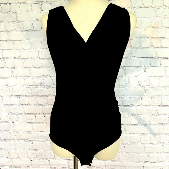 ZALANDO Essentials Black Ruched Sleeveless Faux Wrap Bodysuit--6 - Picture 1 of 15